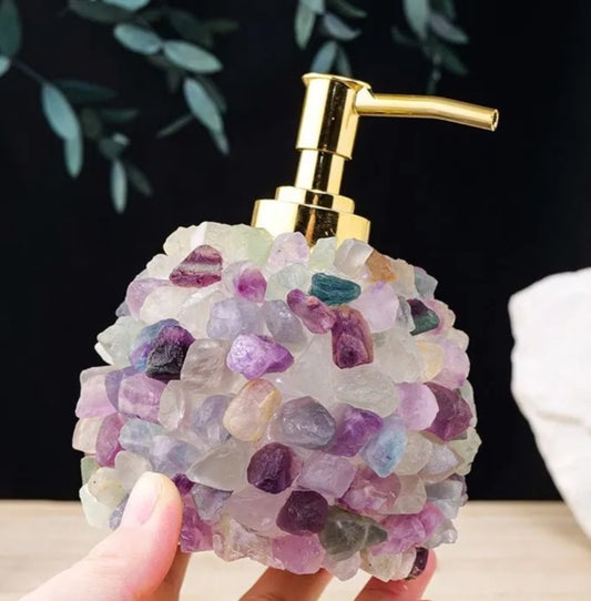 HÅndlaget SÅpedispenser i RÅ Fluorite Quartz, ca 13x10cm