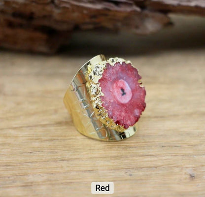 Fashion Ring natural Solar Red Quartz, Gold Electroplated, Justerbar