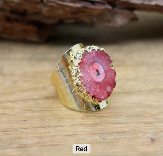 Fashion Ring natural Solar Red Quartz, Gold Electroplated, Justerbar