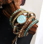 NYHET 2025 ! BOHO WRAP BRACELET 5 rader armbånd med Aqua Solar Quartz