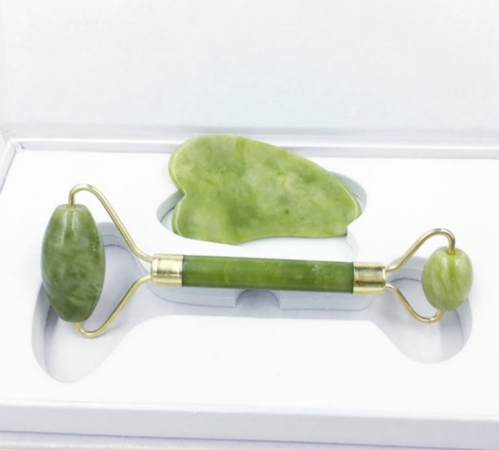 2 - 1 Grønn Jade Roller & Gua Sha Facial Spa Set