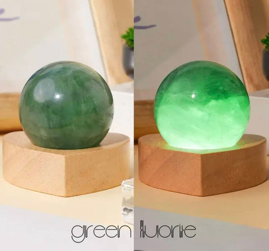 Nye, Led Crystal Sphere Quartz decorlamper... Green Fluorite Cluster, 6cm m/4cm Kule inkl. trebase