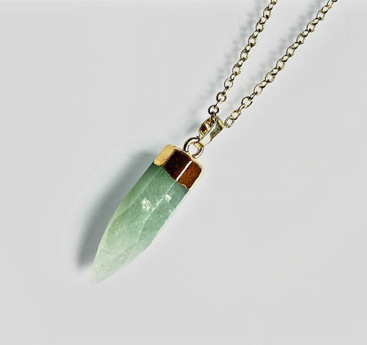 Nye Spike Point Pendel Anheng Green Aventurine m/kjede , Gold Electroplated