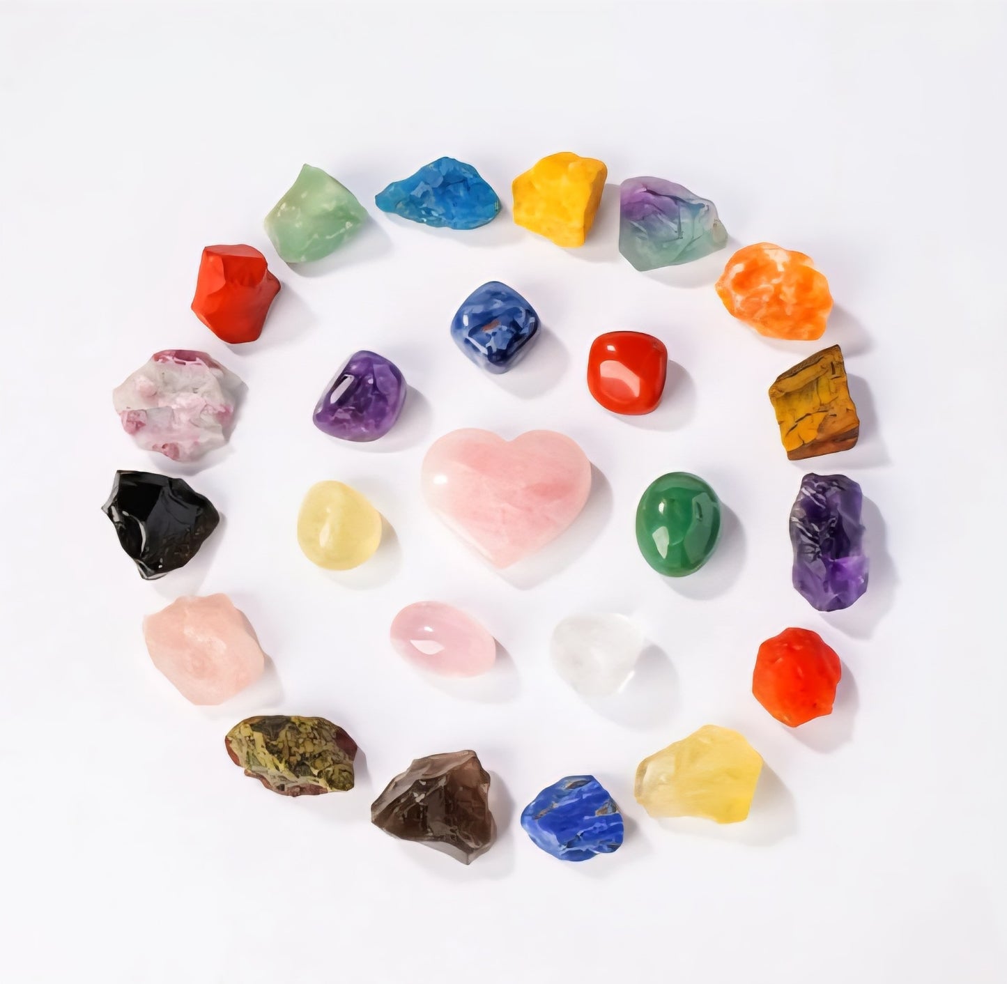 Årets Julekalender & Julegave - 24 tromlede & råstener inkl. Rose Quartz Hjertesten