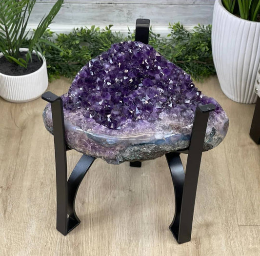 Extra Plus Brazilian Amethyst Geode SOFA Table Metal Frame Table w/Druzy big Cluster, ca. 35kg m/ramme - 40x30x20cm Stone