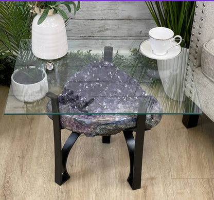 Extra Plus Brazilian Amethyst Geode SOFA Table Metal Frame Table w/Druzy big Cluster, ca. 35kg m/ramme - 40x30x20cm Stone