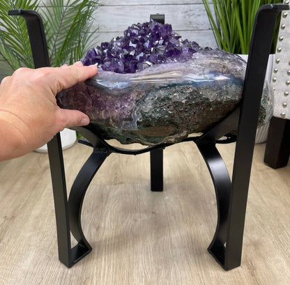 Extra Plus Brazilian Amethyst Geode SOFA Table Metal Frame Table w/Druzy big Cluster, ca. 35kg m/ramme - 40x30x20cm Stone
