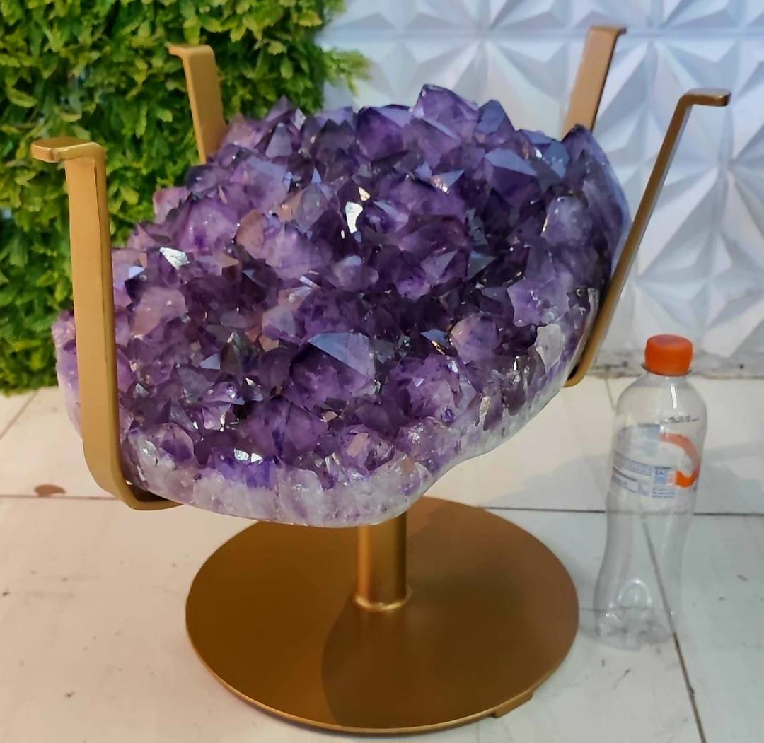 Extra Plus Amethyst Geode Cluster SOFA Table Metal Frame Table w/Druzy big Cluster, ca. 27kg - 50x33cm, Høyde 40cm