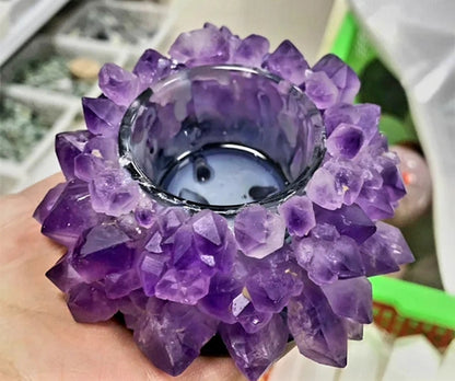 Ametyst Cluster rÅkrystalldekorasjon m/innvendig glass til Telys , 10cm