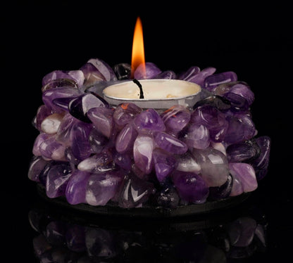 Ametyst Quartz krystall Telysdekorasjon m/innvendig glass til telys , ca. 10cm