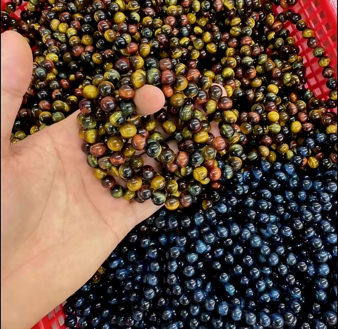 Enkelt og fleksibelt steinarmbånd, Tigereye Tree Color , 8mm