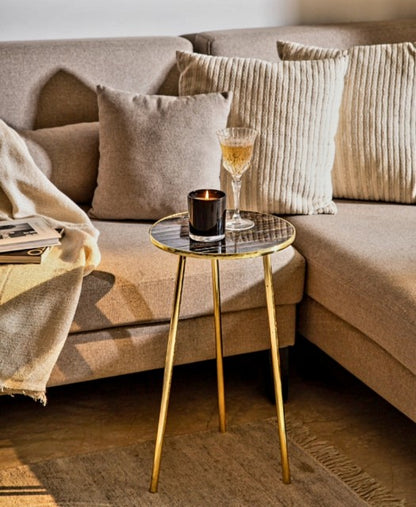 Blue Tigereye kaffebord med gulldecorert kant ( gold electroplated ) og avtagbare ben, ca. 30x30cm, 52høy