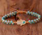 Enkle og vakre Chambhala 2 rader armbånd m/ Hamsa Hand Amazonite sten og små tilsvarende stener ( justerbart )