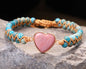 Enkle og vakre Chambhala 2 rader armbÅnd m/ Hjerteformet Rhodocrosite sten og smÅ turkise stener ( justerbart )