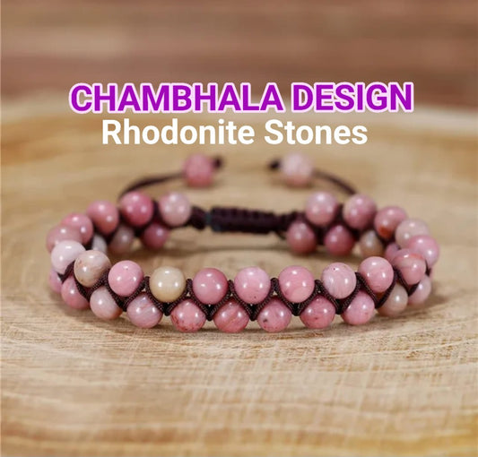 Enkle og vakre Chambhala Deluxe 2 rader Design armbånd med naturlig Rhodonite sten