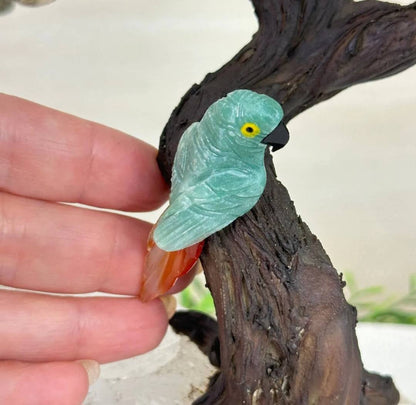 NEW / 25cm Tall Handmade Brazilian PYRITE Gemstone Tree, Quartz Base with a Crystal Parrot Bird - 120 Crystals