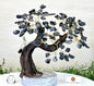 New / 25cm Tall Handmade Black Tourmaline Gemstone Tree, Black Marble Jasper Base with a Crystal Bird - 120 Gemstones