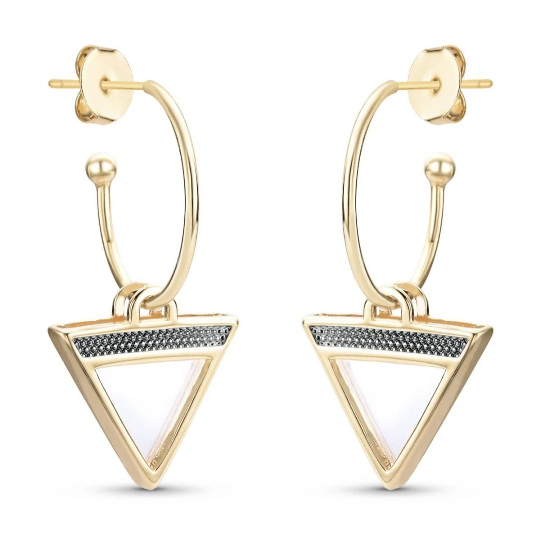 Triangles 18K Gold Plated &amp; Black Rhodium Earrings w/ 4 Interchangeable Gemstone Pairs