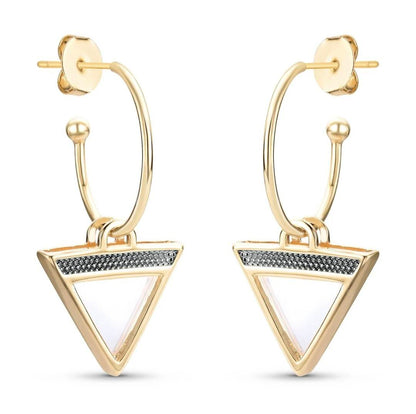 Triangles 18K Gold Plated &amp; Black Rhodium Earrings w/ 4 Interchangeable Gemstone Pairs