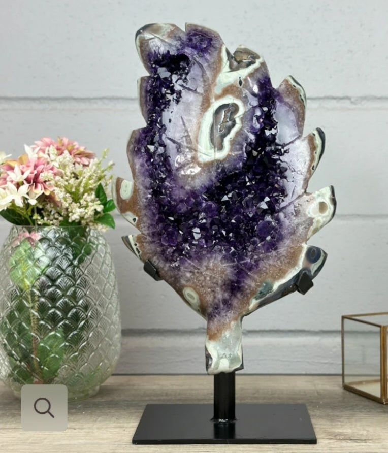 Unique Beautiful Uruguay Amethyst & Green Jasper Stone Leaf - AWS0882, 50x30cm
