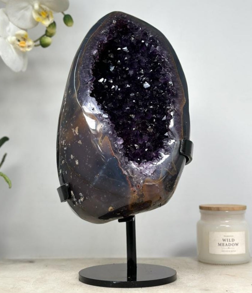 Stunning Natural Large dark Uruguay Amethyst &amp; Agate Geode - MWS1439, - 28cmx13.5cm - 3,1kg