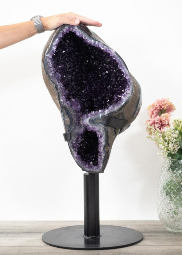 Natural URUGUAY Amethyst Geode on Rotery Stand |  Stand Included | AWS1454, 69x30x34cm