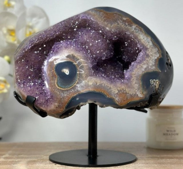 Beautiful Amethyst & Agate Stone Geode - 21.5x20.5cm - 3.7kg, MWS1503