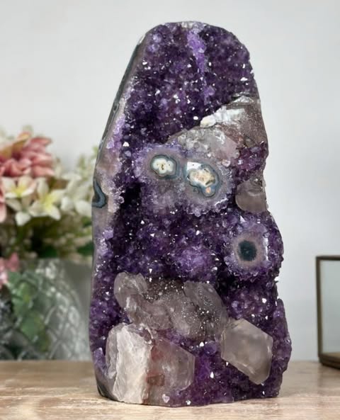 XXL Natural Amethyst Cathedral with Calcite Crystals, 23.5 x 11cm; - CBP1080
