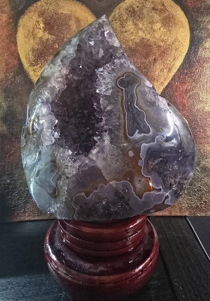 MÅNEDENS UTVALGTE / Natural Amethyst & Agate Stone Flame Carving, 13.5x12.5cm FST0158