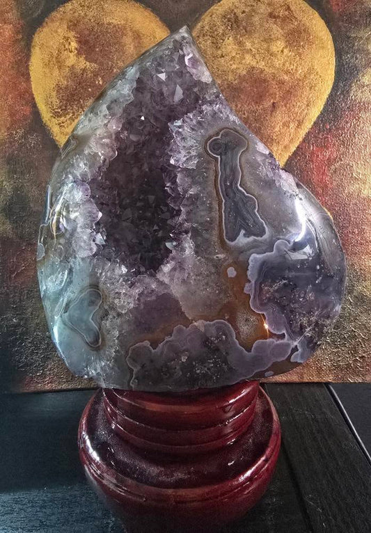 MÅNEDENS UTVALGTE / Natural Amethyst & Agate Stone Flame Carving, 13.5x12.5cm FST0158