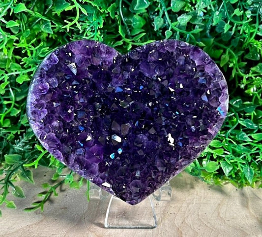 Månedens Utvalgte / Uruguay Amethyst & Blue Agate Stone Heart, Unique Piece, HST0205, 650gram - 14x12.5cm m/stand
