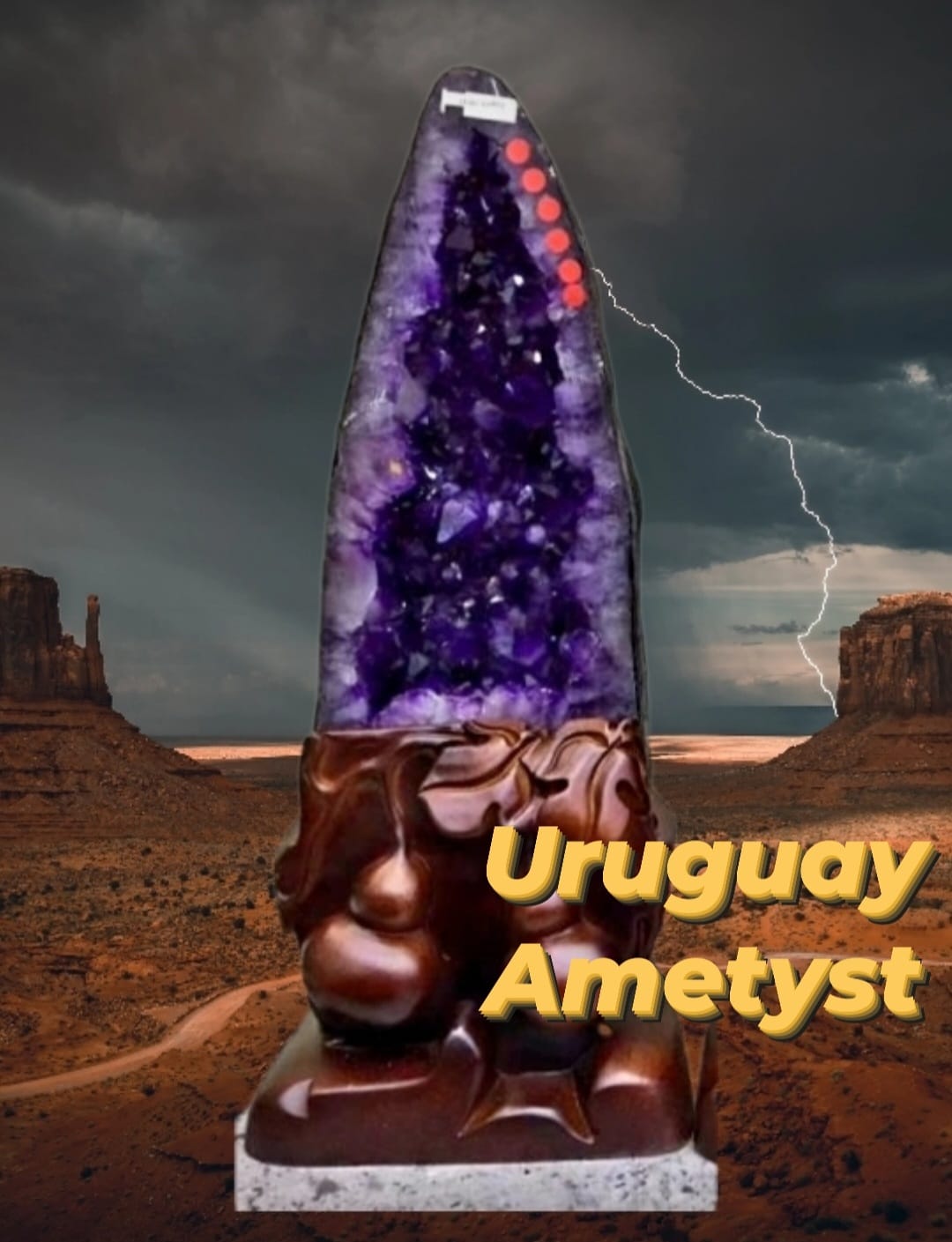 MÅNEDENS UTVALGTE / AAA+ Stunning Natural Uruguay Amethyst Cathedral Design, ca 17kg - 57x19cm inkl. handmade trebase