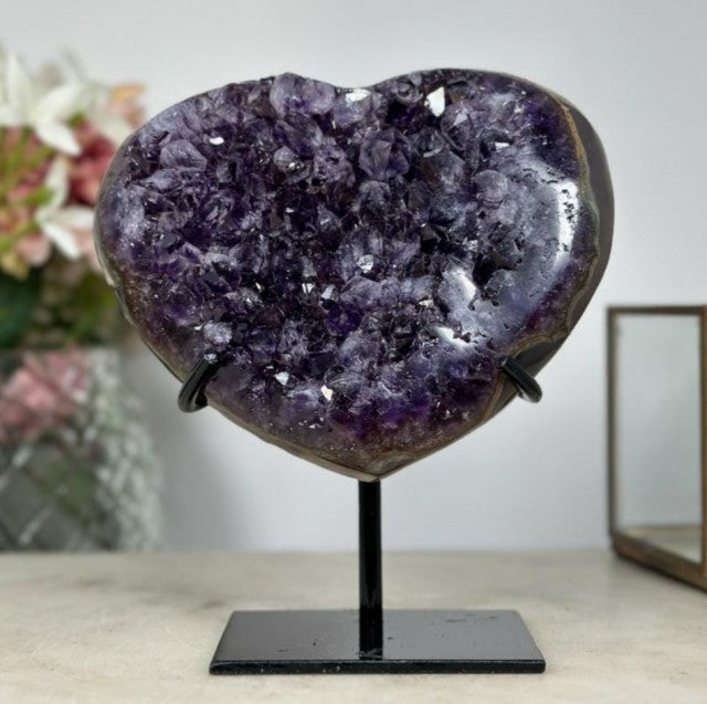 Uruguay Amethyst & Blue Agate Stone Heart, Unique Piece, 650gram - 14x12.5cm,  HST0205