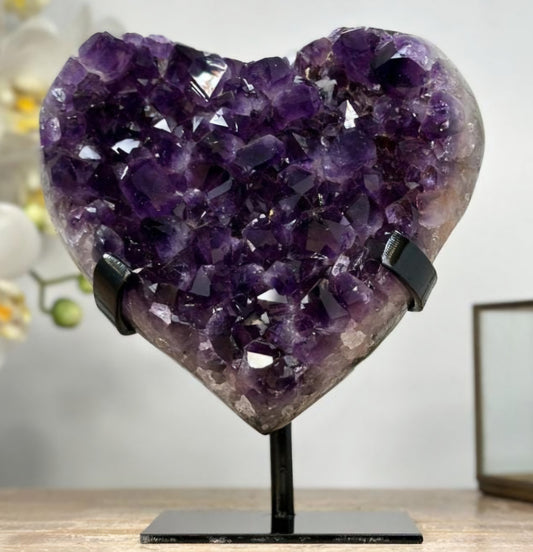 Stunning Natural Amethyst Heart Carving with Metal Stand - HST0248, 16x15cm - 1.43kg