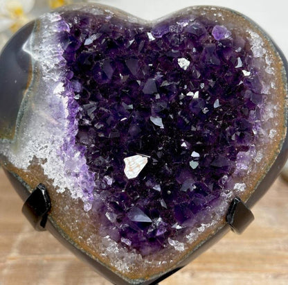 Natural Uruguay Amethyst & Agate Stone Heart w/Metal stand, Unique Piece, HST0249, 15.5x13cm - 1.32kg