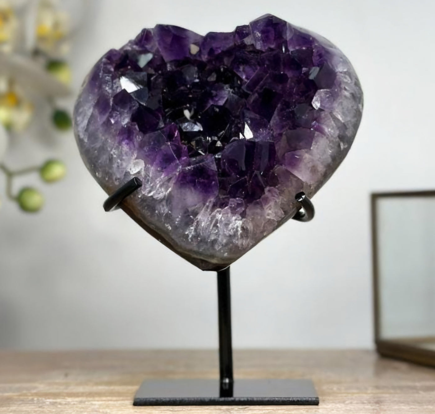 A+ Grade Natural URUGUAY Amethyst Heart Carving with Metal Stand, Large Crystal Heart Carving, Unique Piece, HST0239 , 14x11cm - 780gram