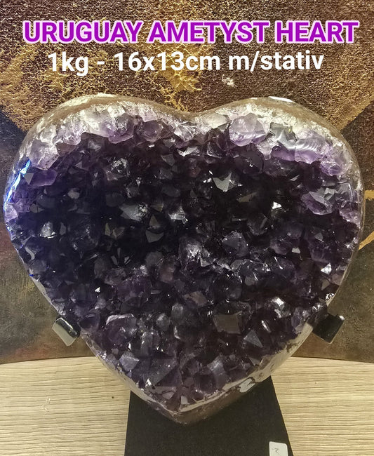Natural Deep Purple Uruguay Amethyst Heart Carving, Unique Piece, HST0266, 1kg - 16x13.5cm
