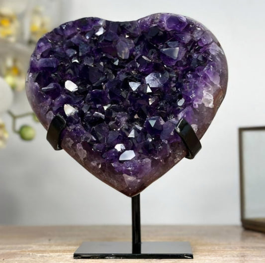 Deep Purple Uruguayan Amethyst Heart Carving, Large Crystal Heart Carving, Unique Piece, HST0242 - 14.5x12.5cm, 840gram