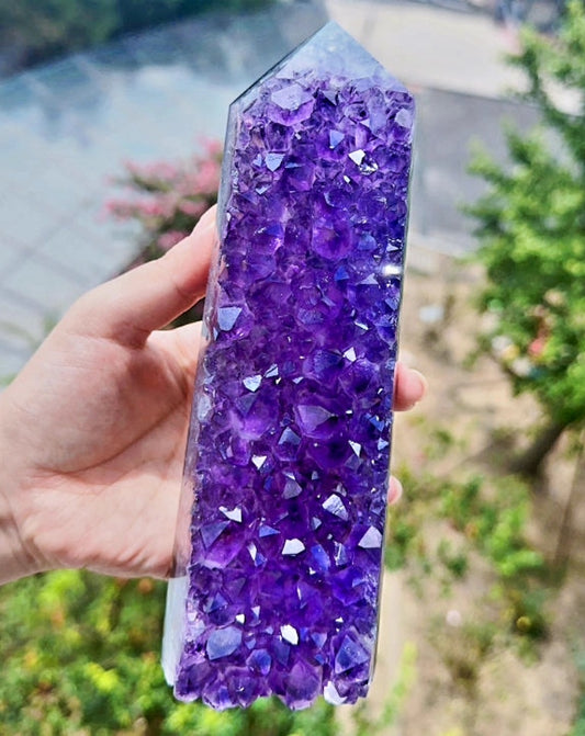 Kampanje / Uruguay & Brazilian Ametyst Geode - Agate Tower, 1000  - 1200 gram, 20cm