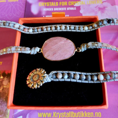 2 -1 BOHO WRAP BRACELET 5 rader skinnarmbånd med stor vakker natursten i 14 Design