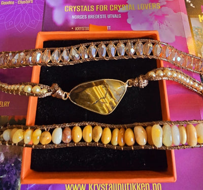 2 -1 BOHO WRAP BRACELET 5 rader skinnarmbånd med stor vakker natursten i 14 Design