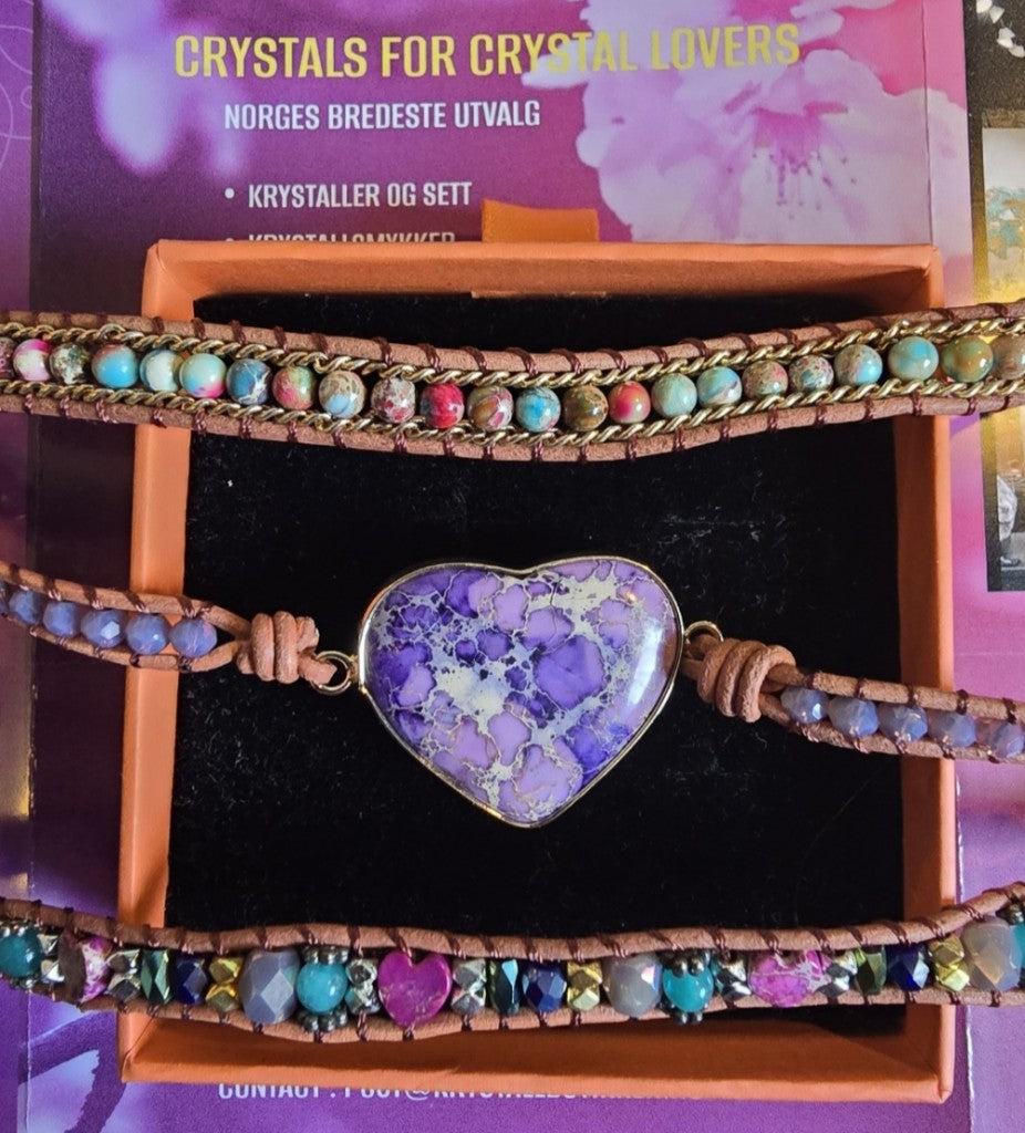 2 -1 BOHO WRAP BRACELET 5 rader skinnarmbånd med stor vakker natursten i 14 Design