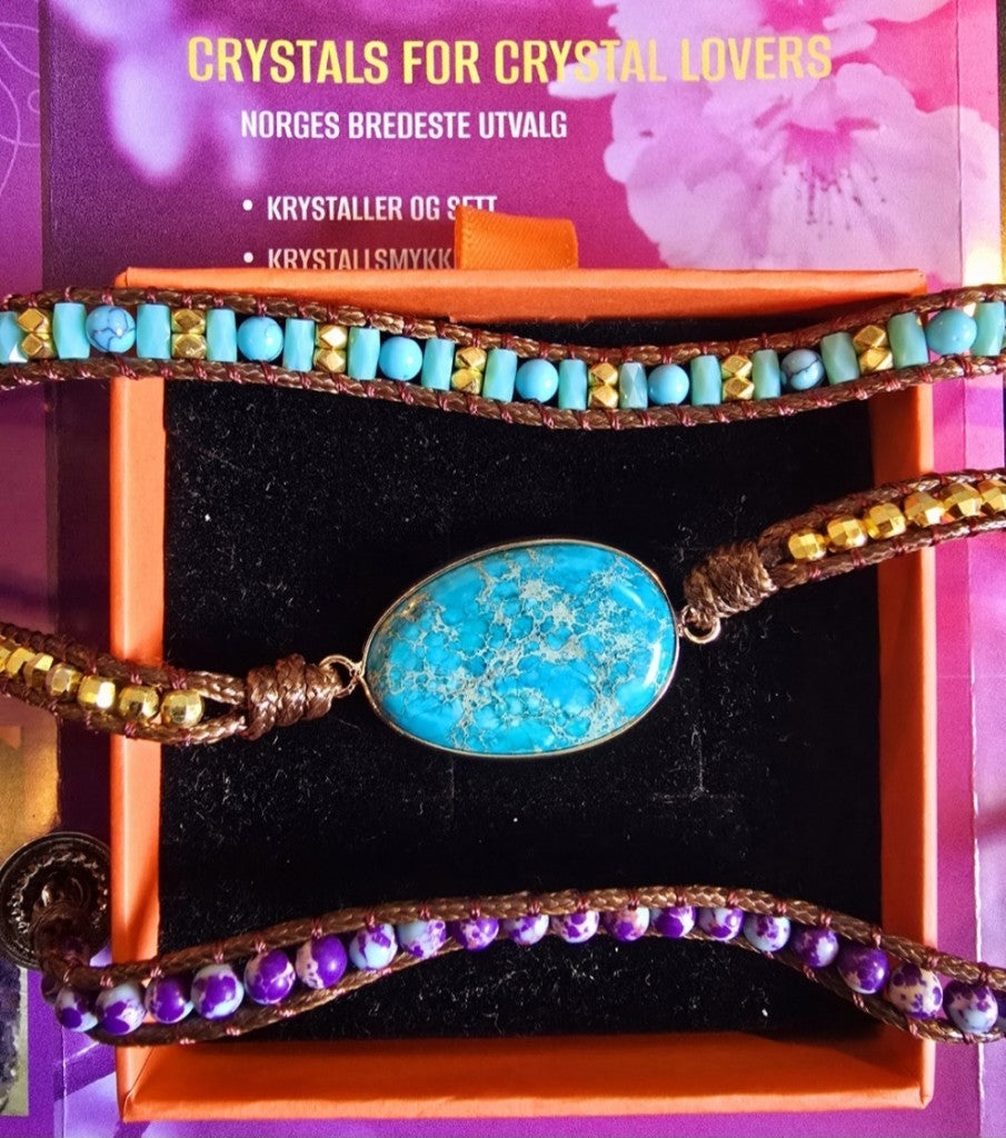 2 -1 BOHO WRAP BRACELET 5 rader skinnarmbånd med stor vakker natursten i 14 Design