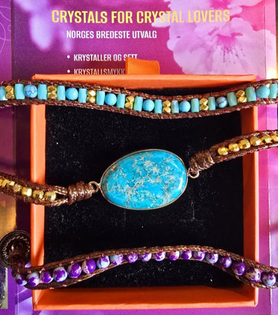 2 -1 BOHO WRAP BRACELET 5 rader skinnarmbånd med stor vakker natursten i 14 Design