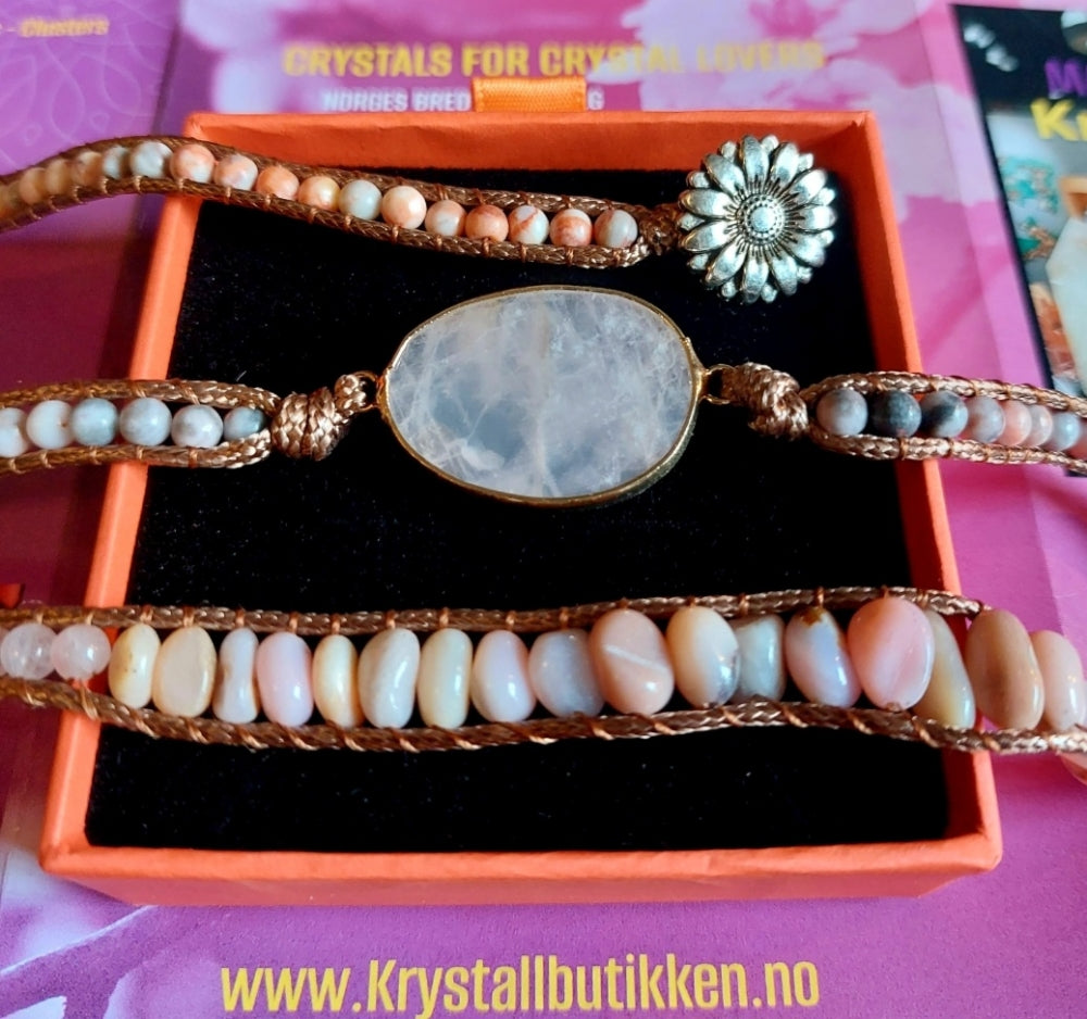 2 -1 BOHO WRAP BRACELET 5 rader skinnarmbånd med stor vakker natursten i 14 Design