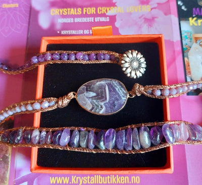 2 -1 BOHO WRAP BRACELET 5 rader skinnarmbånd med stor vakker natursten i 14 Design