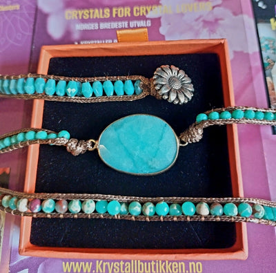 2 -1 BOHO WRAP BRACELET 5 rader skinnarmbånd med stor vakker natursten i 14 Design