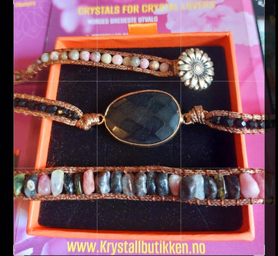 2 -1 BOHO WRAP BRACELET 5 rader skinnarmbånd med stor vakker natursten i 14 Design