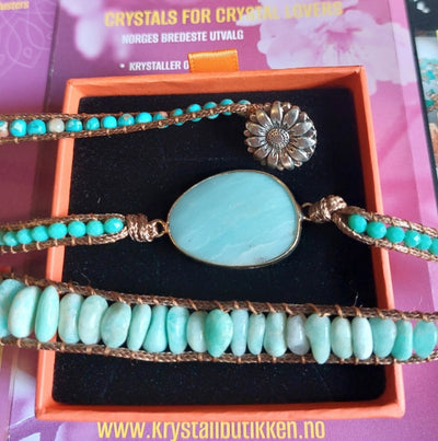 2 -1 BOHO WRAP BRACELET 5 rader skinnarmbånd med stor vakker natursten i 14 Design