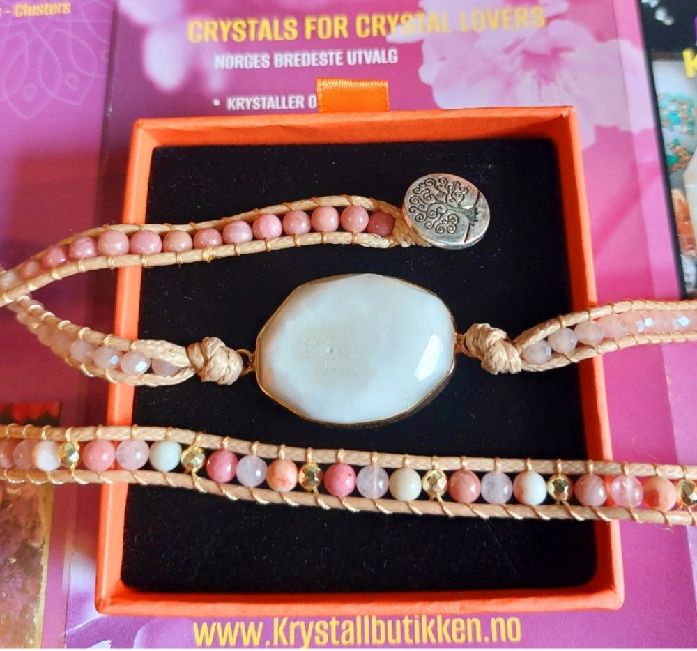 2 -1 BOHO WRAP BRACELET 5 rader skinnarmbånd med stor vakker natursten i 14 Design